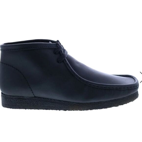 CLARKS WALLABEE MENS BLACK LEATHER LACE UP CHUKKAS BOOTS NWOB Size 10 - Picture 1 of 10